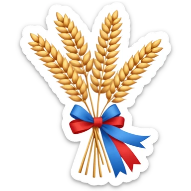 Create a clean, friendly emoji-style illustration of a Didukh, the traditional Ukrainian Christmas sheaf made of golden wheat.
The Didukh should look warm and festive, with neatly tied wheat stalks, a simple red-and-blue ribbon, and small decorative dried flowers.

 sticker