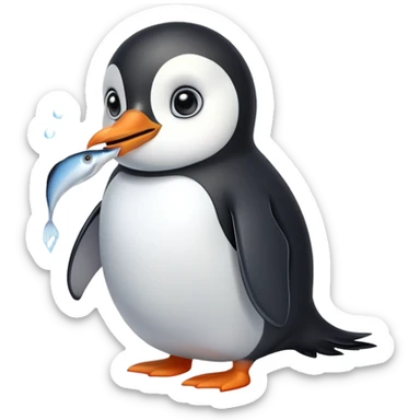 a cute anime penguin with big eyes is eating fish in arctic sticker
