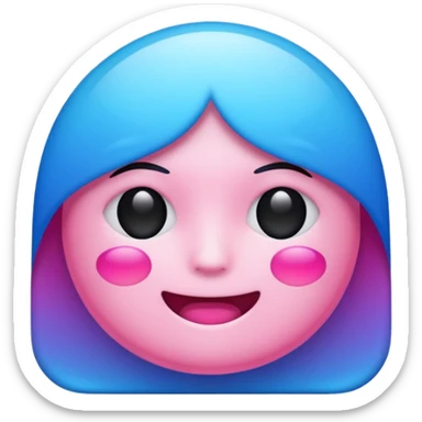 Vaporwave-style emoji with glitchy pink/blue gradients and Japanese text sticker