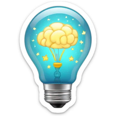 light bulb with little brain and stars inside sticker