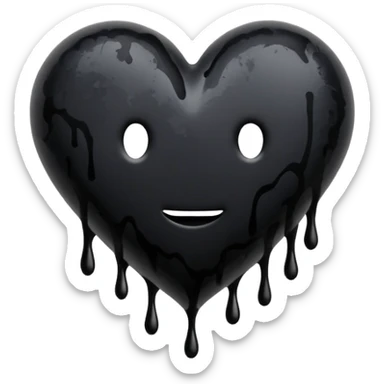 black ink blob heart emoji with ink streaks, isolated on white background, grunge sticker
