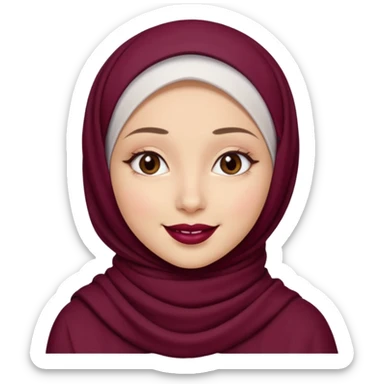 A girl with hijab more white than tan less than pale with maroon lipstick smiling sticker
