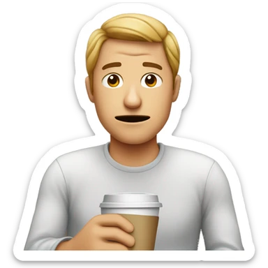 An normal emoji tired with a coffee cup in his hands sticker