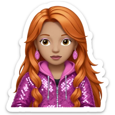 Ice Spice, Rapper (b.2000) with long ginger hair, pink sequin outfit sticker