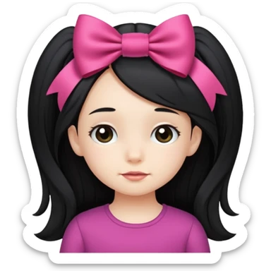 little girl with ribbon hairclip, long black hair sticker