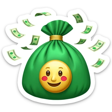 

3D emoji style, big bag of money, flying dollar bills, rich casino vibe, smooth lighting, high detail, clean edges, transparent background



 sticker