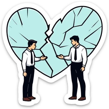 two men gay couple breaking up with a large shattered heart between them sticker