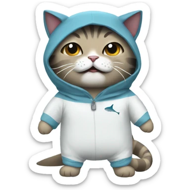Cat wearing a shark onesie sticker