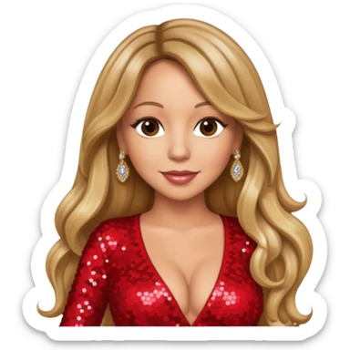 Mariah Carey with long dark blonde hair, red sequin outfit sticker