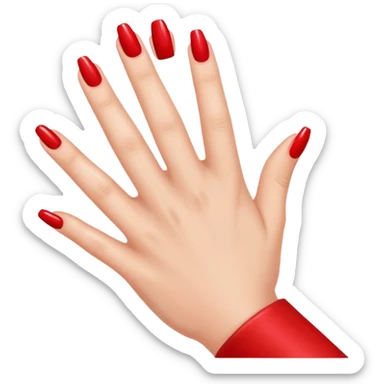 A woman's hand with red nail polish sticker