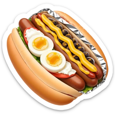 steamed ground pork with raisins, sliced boiled egg, and hotdog wrapped in foil sticker