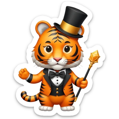Tiger magician with wand and top hat sticker