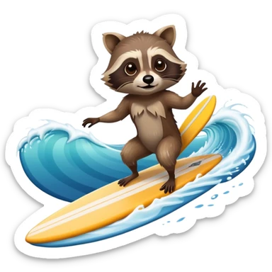 Racoon surfing on a surfboard sticker