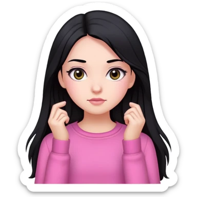 Black hair wave long hair Black eyes Pink clothes Girl sticker