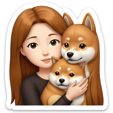 girl long brown hair with with is Shiba Inu sticker