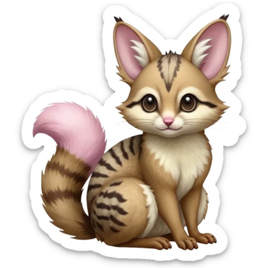 soft natural realistic romantic vintage antique divine beautiful elegant pretty precious cute young youthful  Fakémon-Pokémon-alien-opossum-squirrel-feline-serval-caracal-chinchilla-Minccino-Cinccino-Meowstic-rodent-hybrid-creature with a big fluffy bushy tail (full body) sticker