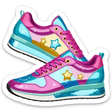 Realistic, detailed, betsy Johnson designer, sparkly womens pair of sneakers, side view sticker