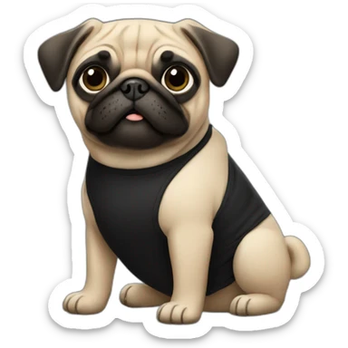 pug wearing a black t-shirt sticker