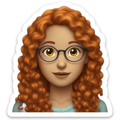 a young woman with long red curly hair, golden round glasses and blue-green eyes sticker