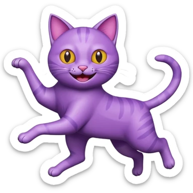 funny purple cat jumping after a fly more thin cat, more stylised cat less realistic sticker