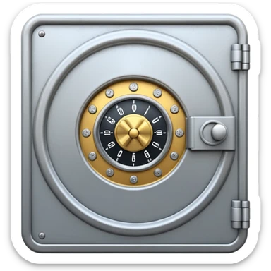 A secure vault door with a central combination dial sticker