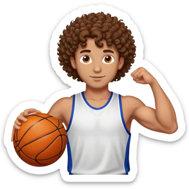 Very good looking buff athlete man with basketball curly brown hair  sticker