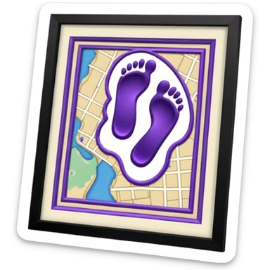 "Forty-two purple footsteps moving across a map inside an open house." sticker