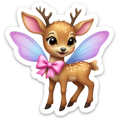 baby deer with fairy wings and a pink bow around its neck  sticker