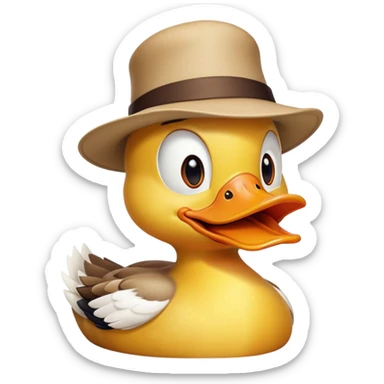 duck with crazy expression wearing a tiny hat, beak wide open sticker