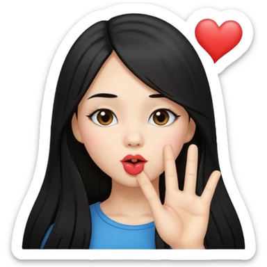 girl with long black straight hair blowing kisses sticker