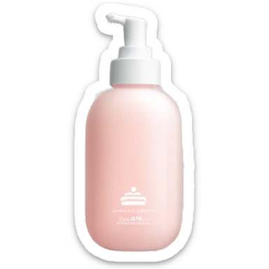 A single baby pink skincare bottle with a smooth, rounded shape, featuring a soft, glossy finish. It has a subtle glow, evoking a gentle, calming feel for a fresh, hydrated skin routine. sticker
