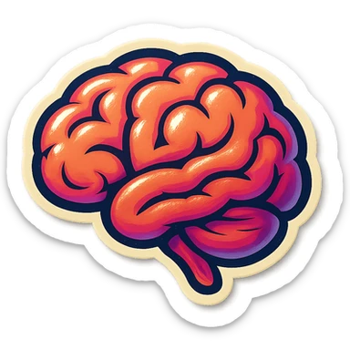 brain icon, clear outlines, strong shadows and highlights, psychosomatics and psychology theme, fun and not too complex sticker