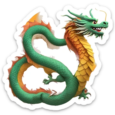 Chinese dragon with sunset background with visible J letter sticker