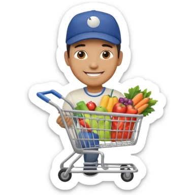 a man with shopping cart sticker