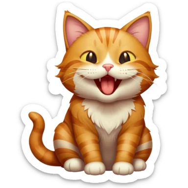 Cinematic Cute Yawning Ginger Tabby Cat Portrait Emoji, Head tilted slightly with a dramatic, wide-open yawn, sleek orange-brown fur with dark tabby stripes, sparkling amber eyes barely open, Simplified yet irresistibly adorable features, highly detailed, glowing with a soft, cozy glow, high shine, relaxed yet expressive, stylized with a touch of whimsy, bright and endearing, soft glowing outline, capturing the essence of a sleepy yet affectionate kitty, so drowsy it feels like it could stretch right out of the screen and curl up for a nap! sticker