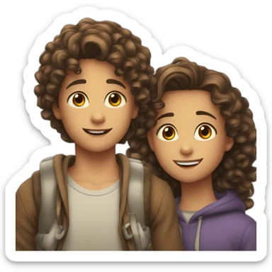 A 12 years Old girl with curly brown hair brown eyes talking to a brown 12 years old boys sticker