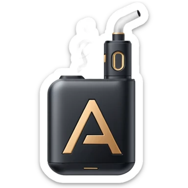 Minimalist vector letter A logo, designed as a sleek vape pod system. Metallic, geometric, clean lines. Transparent background. sticker