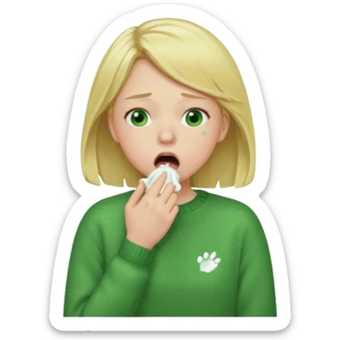 blonde girl in green jumper cough sticker