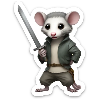Opossum holding a sword sticker