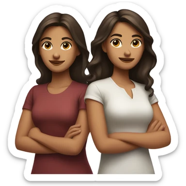 Brunette sisters standing back to back with arms crossed sticker
