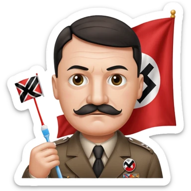 HITLER holding a nazi flag pls and pls turn his BEARD into a toothbrush mustache sticker