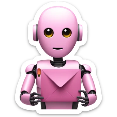 human-like pink robot carrying email icon in hands.  sticker