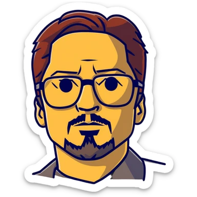Tony Stark with stylish glasses and signature goatee sticker
