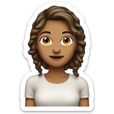 mulher, com o cabelo liso castanho escuro no ombro, branca, com sardinhas no rosto, cílios e olhos castanho escuro.  sticker