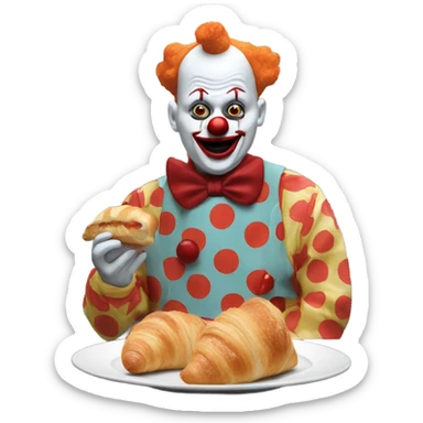 A creepy clown eating croissants in Paris  sticker