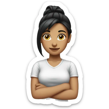 girl with black hair in a ponytail t shir sticker