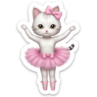Cat on pointe with a pink tutu on and a bow in its hair sticker