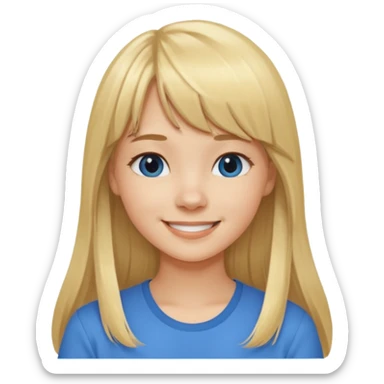 Menina branca de cabelo loiro longo de franja na testa sorrindo  sticker