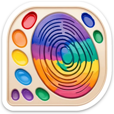 A palette shaped like a fingerprint with colorful paints, representing unique artistic identity sticker