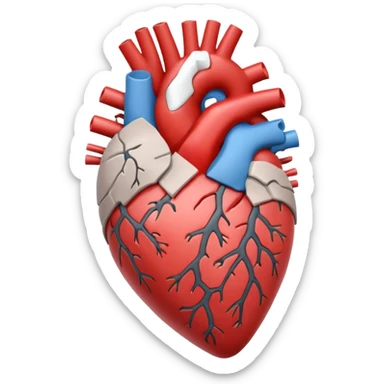 Un corazón humano roto de color gris con grietas  sangrando y expulsando sangre rodeado de vendas y tiritas que se despegan sin hacer efecto sticker